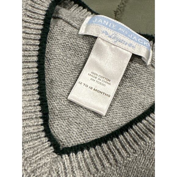 Janie and Jack Boys 12-18m Gray Green Dog Knit Sweater Vest Christmas Holiday - Picture 5 of 6
